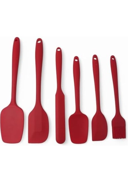 Silikon Mutfak Yardımcısı, 6 Adet Silikon Spatula, Çorba Kaşığı, Fırın Fırçası, Spatula, Dayanıklı ve Yapışmaz, Paslanmaz Çelik ve Dikişsiz Tek Parça Tasarım Siyah-Gri-Kırmızı (Kırmızı) fiyatları