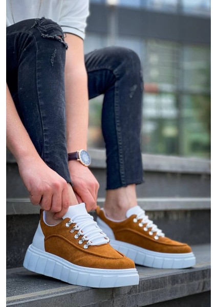 Drnds KB-X10 Kuback Taba Süet Beyaz Yüksek Taban Günlük Spor Ayakkabı (Numara: 44)