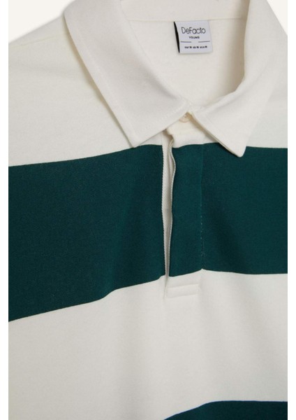 Boxy Fit Polo Yaka Çizgili Sweatshirt D1784AX24WN