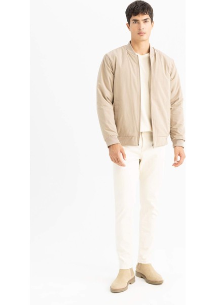 Su İtici Regular Fit Bomber Kolej Yaka Fermuarlı Çift Cepli Mevsimlik Hafif Mont