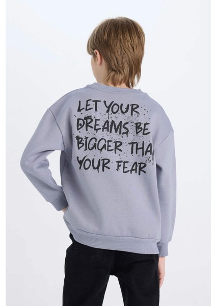 Erkek Çocuk Oversize Geniş Kalıp Bisiklet Yaka Sırt Baskılı Sweatshirt