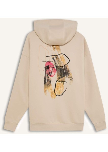 Oversize Geniş Kalıp Kapüşonlu Sırt Baskılı Sweatshirt