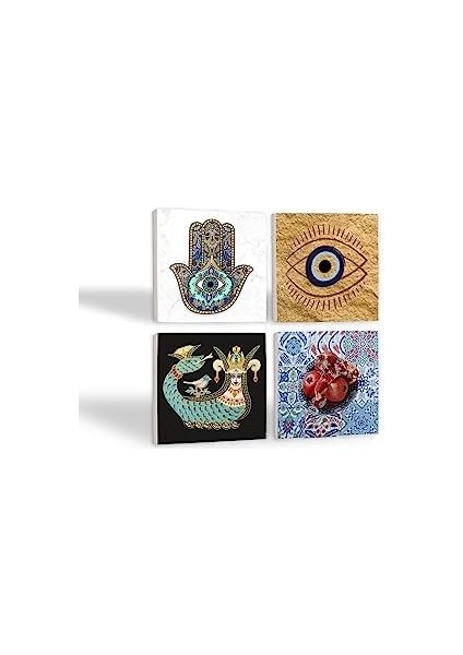 Nazar, Şahmeran, Nar, Fatma Ana Eli Taş Bardak Altlığı Seti - 4 Parça - Dekoratif, Rustik Mutfak Aksesuarı, 10X10 Cm, Kaydırmaz Tabanlı, Şık ve Dayanıklı SC507 modelleri