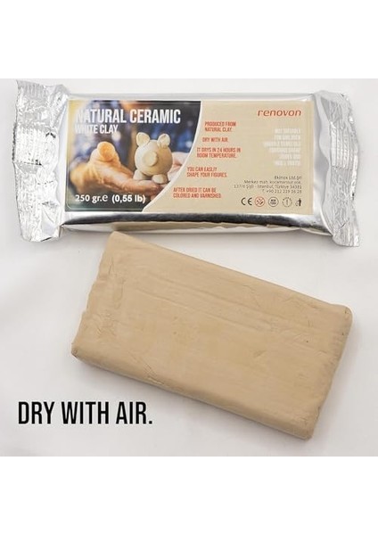 Renovon 16 Parça Ahşap Seramik Oyma Aleti Seti Polimer ve Doğal Kil Çömlekçilik Heykel Çocuk Yetişkin Sanatçı Için El Sanatları Aksesuar ve Model Yapımı, 250 gr Doğal Beyaz Kil ile (Beyaz Kil)