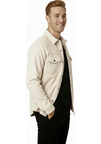 Erkek Krem Kırışmayan Süet Kumaş ÇıtÇıtlı Cepli Slim Fit Mevsimlik Gömlek 2302329 modelleri