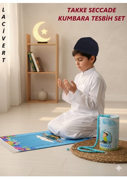 Çocuk Takke Tesbih Kumbara Kutu Seccade Set Erkek Kız Çocuk Seccadesi Namazlık Namaza Alıştırma Hediyelik