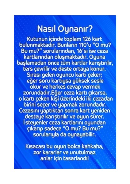 O Mu Bu Mu Yetişkin Kutu Oyunları, Arkadaş, Aile, Cafe Kutu Oyunu modelleri