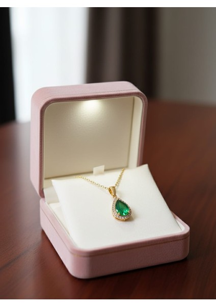 Zümrüt Yeşili Damla Çelik Kolye
