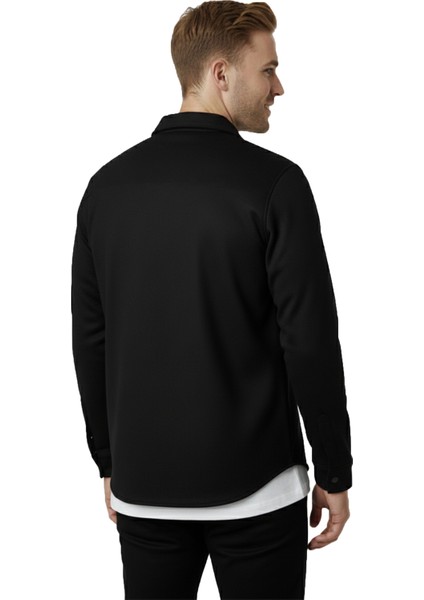 Erkek Siyah Kırışmayan Süet Kumaş ÇıtÇıtlı Cepli Slim Fit Mevsimlik Gömlek 2302329 modelleri