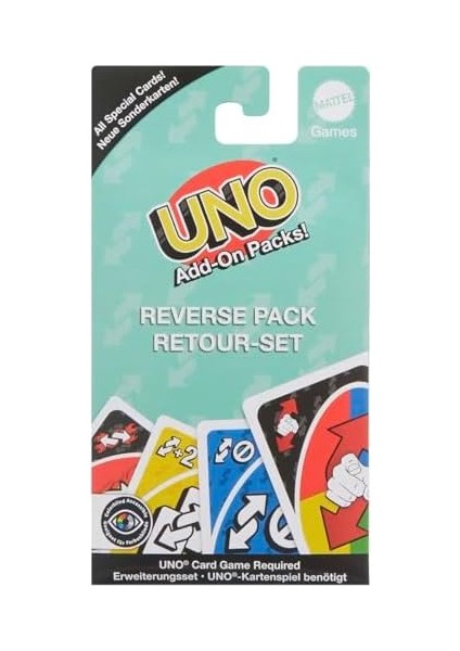 Mattel Uno Add-On Ters Paket Oyunlar, Çocuklar ve Yetişkinler Için, Aile Oyun Akşamları Için, Seyahat Oyunu Olarak Veya 2 Ila 10 Oyuncu Için Cazip Bir Hediye Olarak Kullanılabilir, 7 Yaşından Itibaren fiyatları