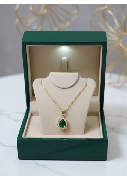 Zümrüt Yeşili Damla Çelik Kolye modelleri