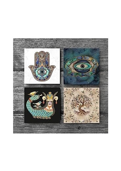 Nazar, Şahmeran, Hayat Ağacı, Fatma Ana Eli Taş Bardak Altlığı Seti - 4 Parça - Dekoratif, Rustik Mutfak Aksesuarı, 10X10 Cm, Kaydırmaz Tabanlı, Şık ve Dayanıklı SC165 modelleri