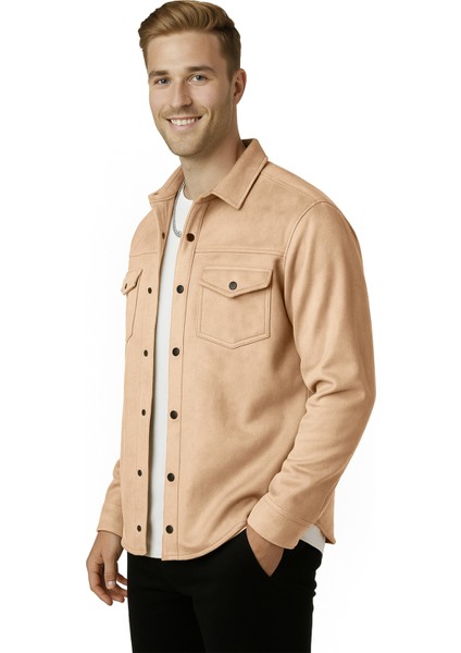 Erkek Camel Kırışmayan Süet Kumaş ÇıtÇıtlı Cepli Slim Fit Mevsimlik Gömlek 2302329 fiyatları