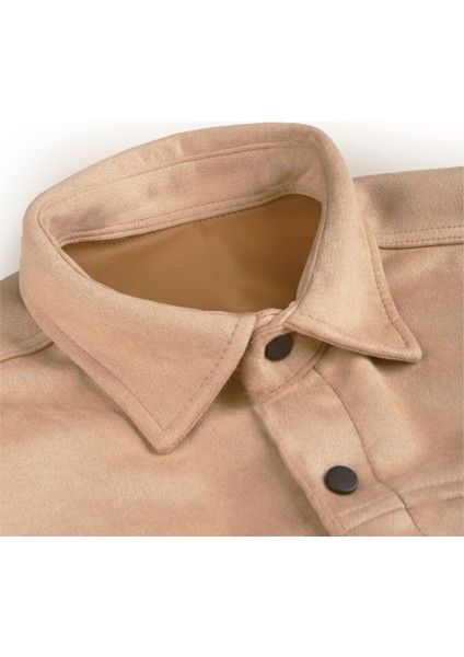 Erkek Camel Kırışmayan Süet Kumaş ÇıtÇıtlı Cepli Slim Fit Mevsimlik Gömlek 2302329 modelleri