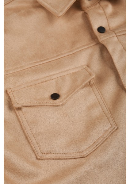 Erkek Camel Kırışmayan Süet Kumaş ÇıtÇıtlı Cepli Slim Fit Mevsimlik Gömlek 2302329 indirimleri