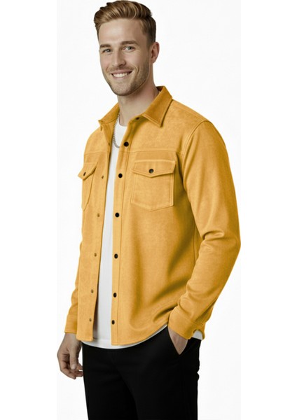 Erkek Hardal Sarısı Kırışmayan Süet Kumaş ÇıtÇıtlı Cepli Slim Fit Mevsimlik Gömlek 2302329 fiyatları