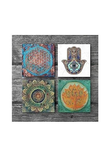 Mandala, Yaşam Çiçeği, Çiçeği, Fatma Ana Eli Taş Bardak Altlığı Seti - 4 Parça - Dekoratif, Rustik Mutfak Aksesuarı, 10X10 Cm, Kaydırmaz Tabanlı, Şık ve Dayanıklı SC212 fiyatları