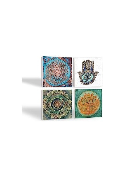 Mandala, Yaşam Çiçeği, Çiçeği, Fatma Ana Eli Taş Bardak Altlığı Seti - 4 Parça - Dekoratif, Rustik Mutfak Aksesuarı, 10X10 Cm, Kaydırmaz Tabanlı, Şık ve Dayanıklı SC212 modelleri