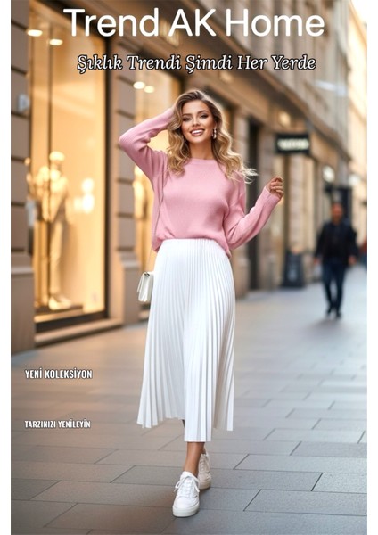 Beli Lastikli Piliseli Etek - Renk Beyaz ( Standart Beden )