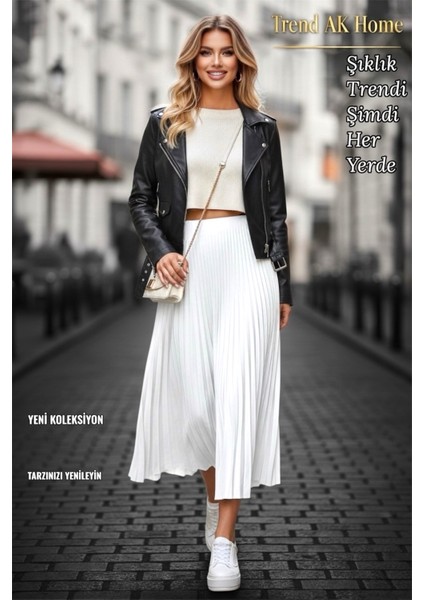 Beli Lastikli Piliseli Etek - Renk Beyaz ( Standart Beden )