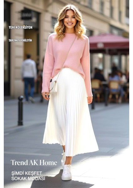 Beli Lastikli Piliseli Etek - Renk Beyaz ( Standart Beden )