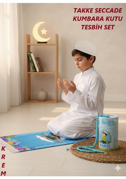 Çocuk Takke Tesbih Kumbara Kutu Seccade Set Erkek Kız Çocuk Seccadesi Namazlık Namaza Alıştırma Hediyelik