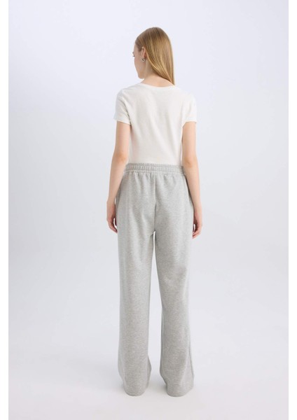 Wide Leg Geniş Bol Paça Eşofman Altı Beli Lastikli Bağcıklı Cepli Basic Düz B3345AX24WN