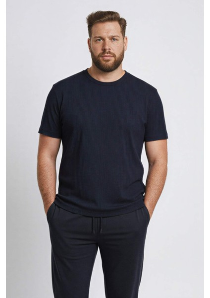 Slim Fit Dar Kesim Bisiklet Yaka Krinkıl Kısa Kollu Tişört D7225AX25SP