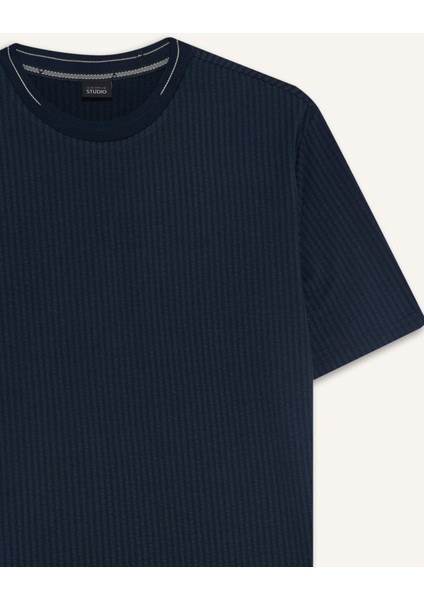 Slim Fit Dar Kesim Bisiklet Yaka Krinkıl Kısa Kollu Tişört D7225AX25SP