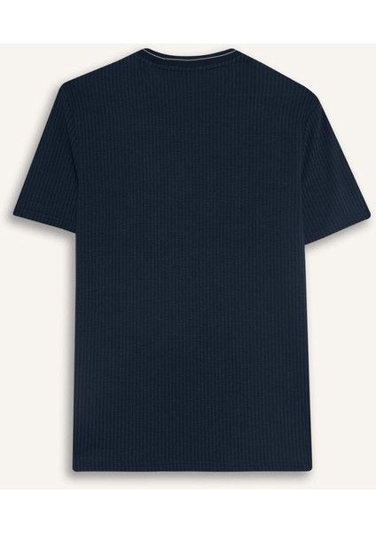 Slim Fit Dar Kesim Bisiklet Yaka Krinkıl Kısa Kollu Tişört D7225AX25SP