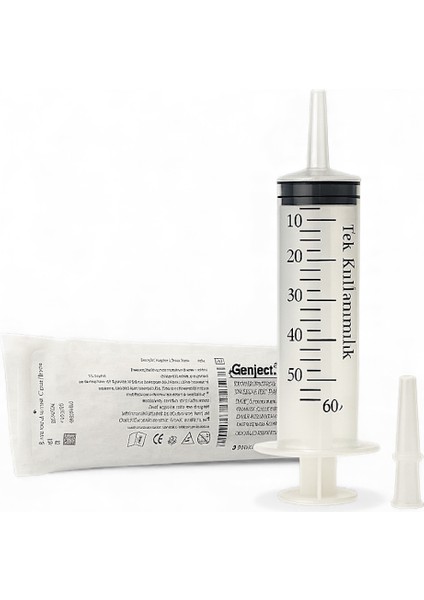 Genjet Steril 50 ml (60CC) Katater Şırınga Tek Kullanımlık Luer Beslenme 3 Parçalı 5 Adet Enjektör
