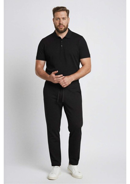 Slim Fit Dar Kesim Polo Yaka Kısa Kollu Pamuklu Modal Karışımlı Basic Düz Siyah Tişört M6609AZ25SP