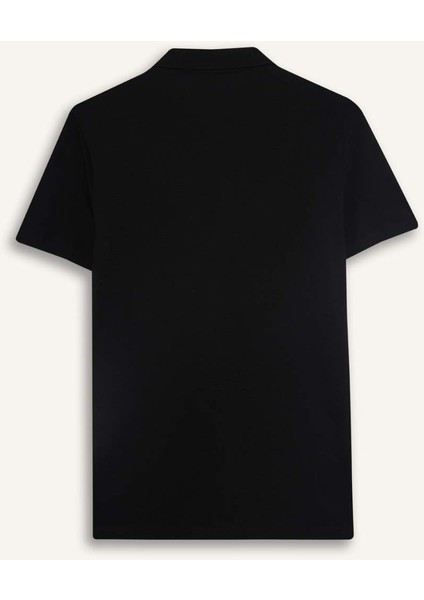 Slim Fit Dar Kesim Polo Yaka Kısa Kollu Pamuklu Modal Karışımlı Basic Düz Siyah Tişört M6609AZ25SP