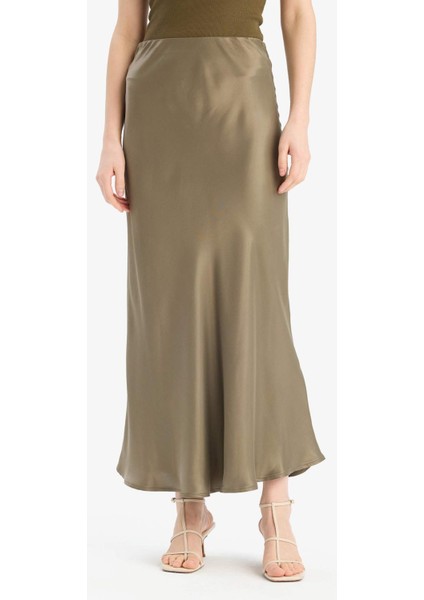 A Kesim Normal Bel Saten Midi Etek B1867AX25SP