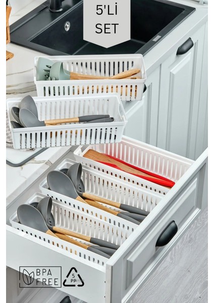 5'li Set Kaşıklık ve Kepçelik Çekmece Içi Düzenleyici / Beyaz