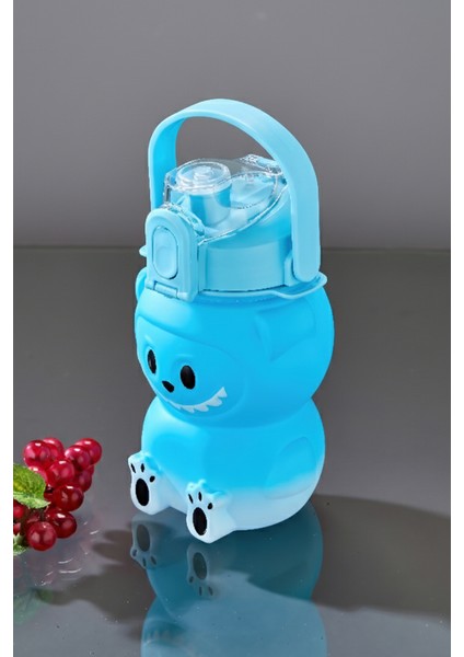 Labubu Suluk - 1000 ml Taşınabilir Kulplu, Pipetli, Bpa’sız, Kilitli ve Sızdırmaz Kapak - Mavi