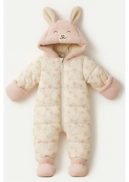 Tavşanlı Patikli Içi Peluş Kar Kapüşonlu Kışlık Kız Erkek Bebek Astronot Tulum Kozmonot Mont Çocuk