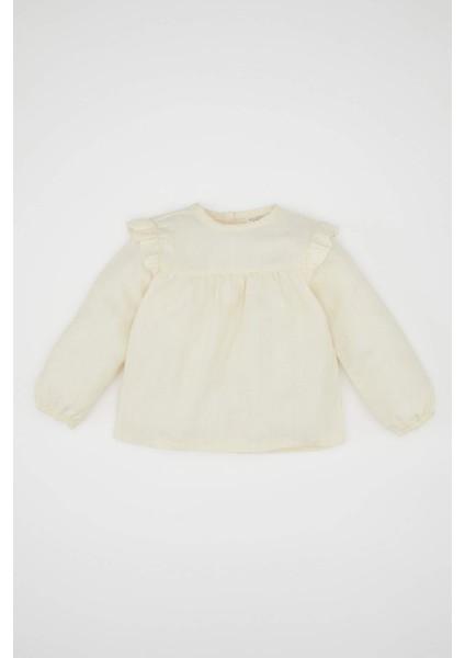 Kız Bebek Yılbaşı Temalı Bisiklet Yaka Twill Uzun Kollu Gömlek D6234A524WN