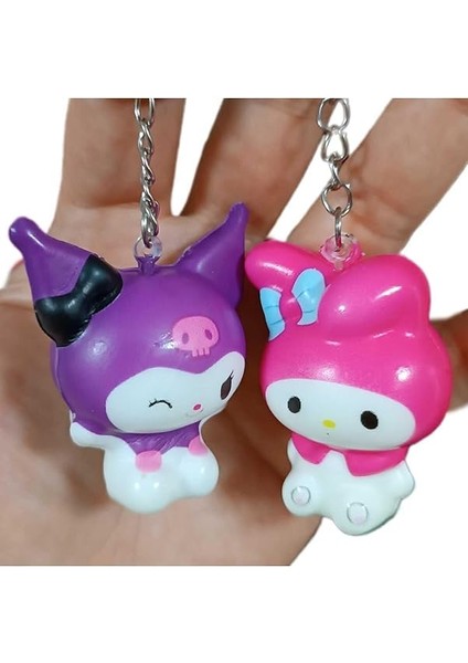 Store 2 Adet Shukushi Sanrio Kwaii Ailesi Kuromi Melodi Anahtarlık Seti 2li Figür Oyuncak Sukuşi Set, Mor-Pembe modelleri