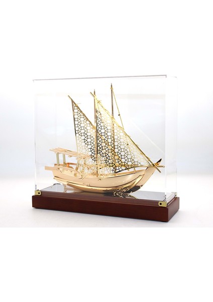 Dayanıklı Prinç Malzemeden Sarı Yelkenli Gemi Modeli Şık Tasarımlı Kutul 29 x 26 cm
