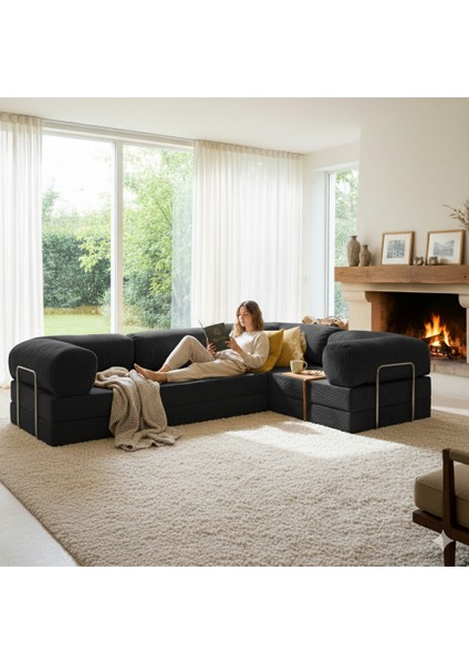 300X200 Teddy Serisi Köşe Kapali| Uzanma Modüler Koltuk | Yıkanabilir Corduroy Kumaş | Çok Fonksiyonlu Yer Yatağıyeny Fitilli