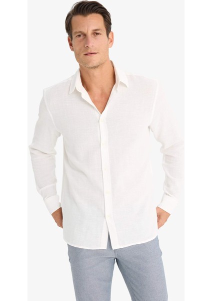 %100 Pamuk Regular Fit İnce Polo Yaka Uzun Kollu Gömlek