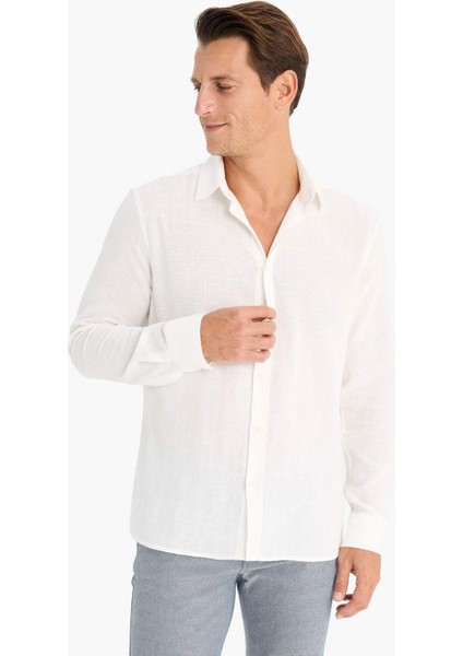 %100 Pamuk Regular Fit İnce Polo Yaka Uzun Kollu Gömlek