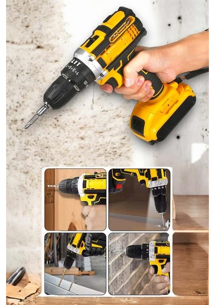 24 Parça Çift Bataryalı Şarjlı Matkap Seti 24W Motor ve Otomatik Mil Kilitli Tasarım modelleri