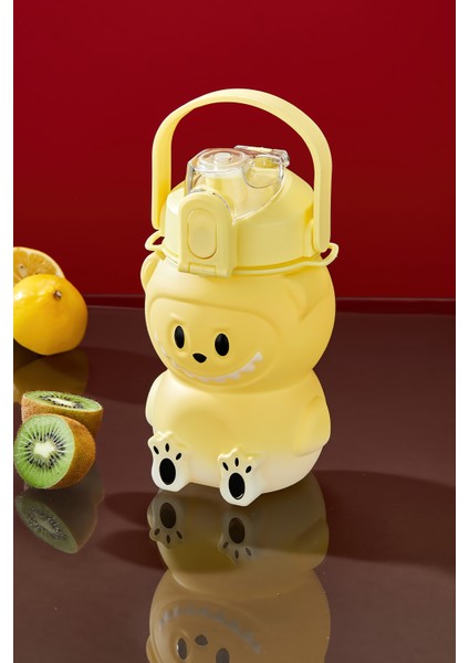 Labubu Suluk - 1000 ml Taşınabilir Kulplu, Pipetli, Bpa’sız, Kilitli ve Sızdırmaz Kapak - Sarı fiyatları