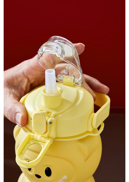 Labubu Suluk - 1000 ml Taşınabilir Kulplu, Pipetli, Bpa’sız, Kilitli ve Sızdırmaz Kapak - Sarı