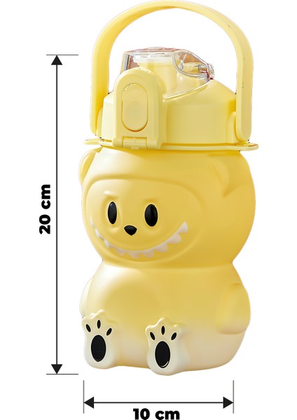 Labubu Suluk - 1000 ml Taşınabilir Kulplu, Pipetli, Bpa’sız, Kilitli ve Sızdırmaz Kapak - Sarı