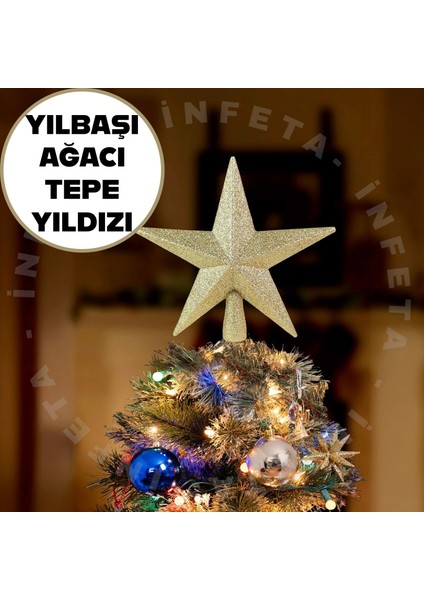Yılbaşı Çam Ağacı Tepe Yıldızı Gold Çam Ağacı Tepeliği Yılbaşı Yıldız Ağaç Süsü