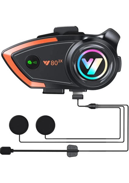 Yeni Y80-2X Motosiklet Intercom 2 Kişilik Bağlantı Rgb Işıklı Kulaklık Seti
