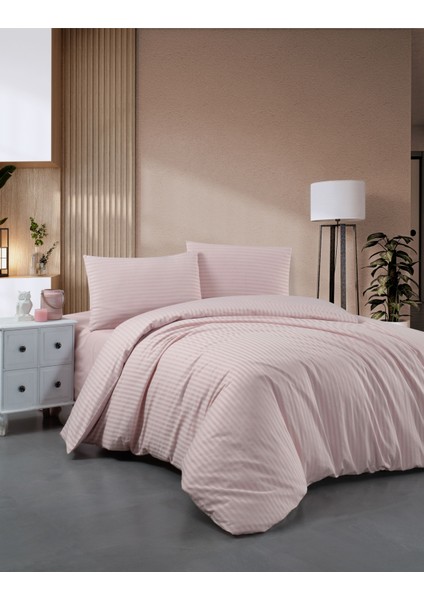 Pamuklu Çizgili Saten Çift Kişilik Çarşaflı Nevresim Takımı | Nevresim 200X220 | Çarşaf 240X260